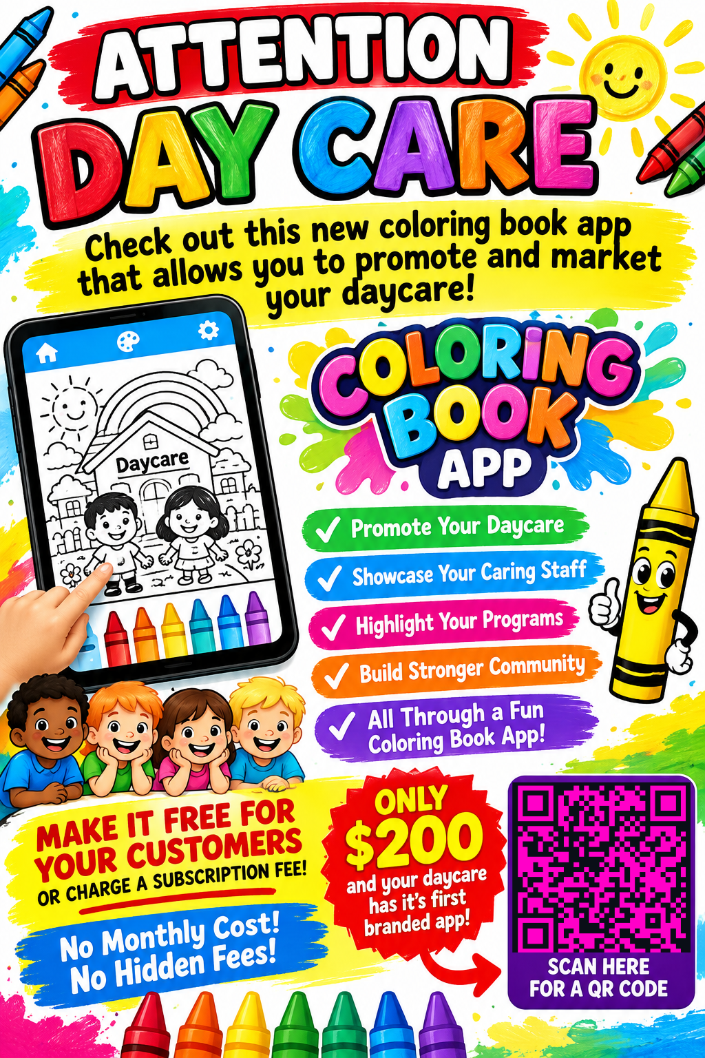 Coloring Book App flyer, daycare edition